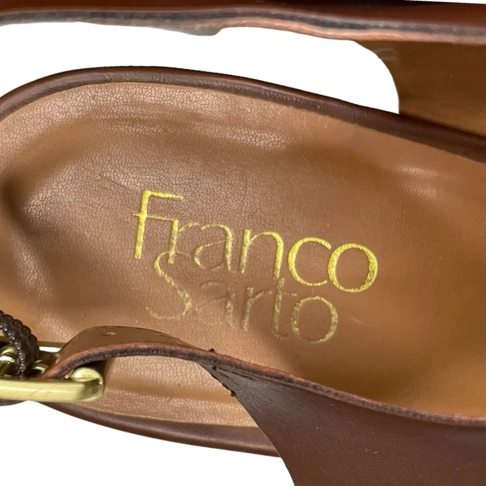 Franco Sarto Womens Brown Faux Leather Strappy Platform Wedge‎ Sandal Size 9.5M